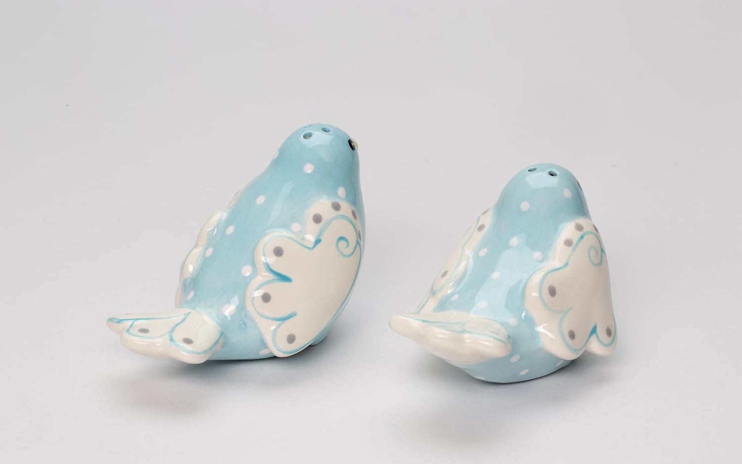 Cosmos Gifts Fine Ceramic Lovebird Bluebird Pastel Baby Blue Bird with White Wings and White Polka Dots Design Salt and Pepper Shakers Set 3-5/8" L