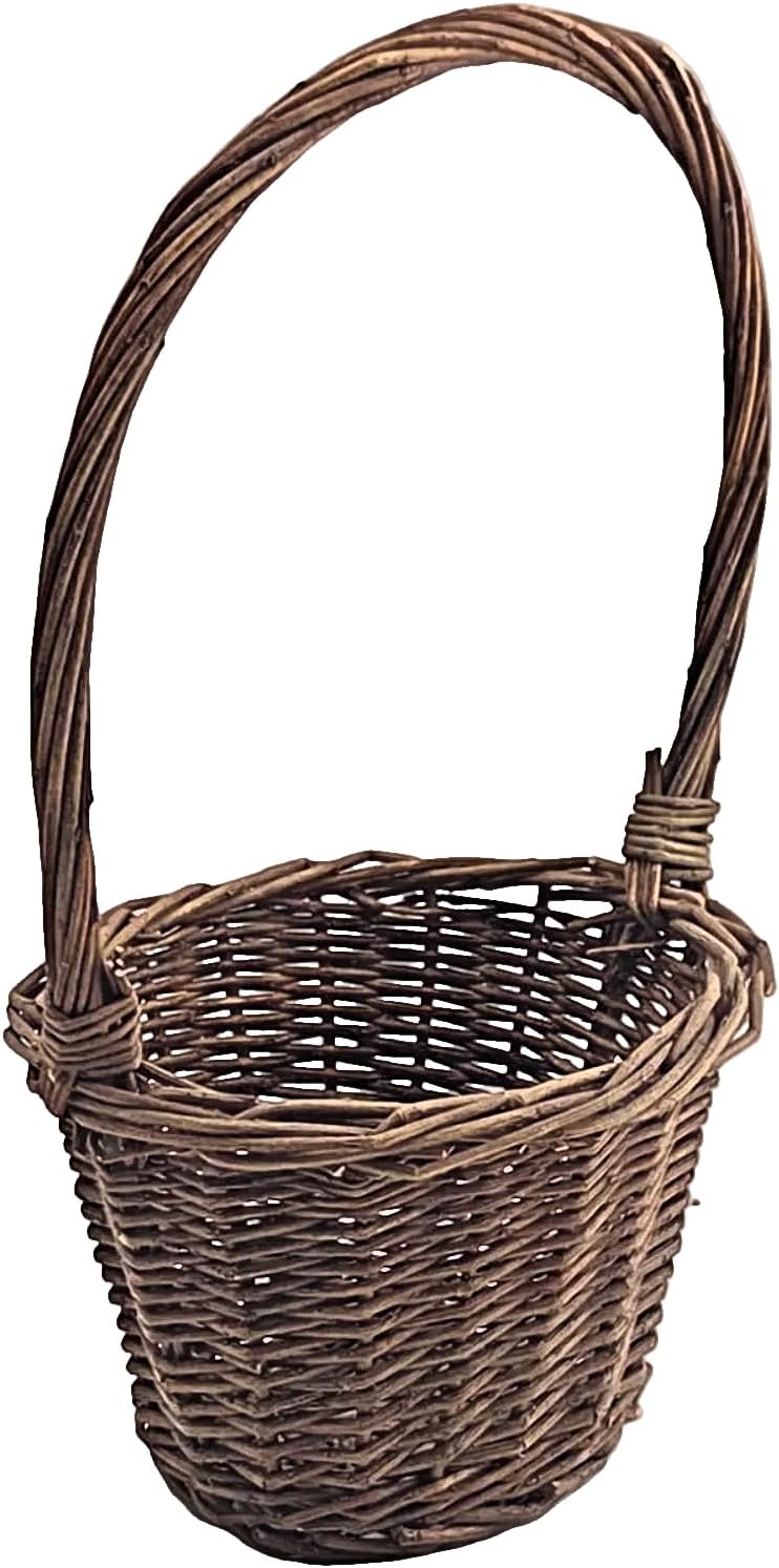 Rustic Brown Woven Willow Basket with Tall Overhead Handle, 1 Piece