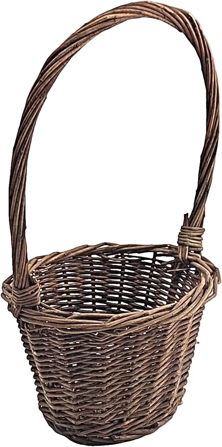 Rustic Brown Woven Willow Basket with Tall Overhead Handle, 1 Piece