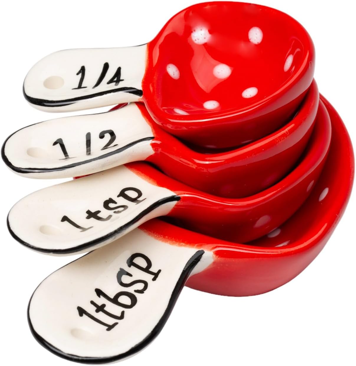 Cosmos Gifts Fine Ceramic Mushroom Measuring Spoons 4-Piece Set 1-Pack Red