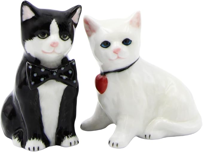 Cosmos Gifts Fine Porcelain Be My Valentine White and Black Cat Salt & Pepper Shakers Set 3-1/8" H