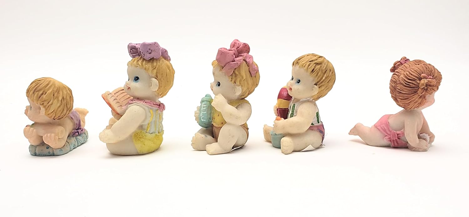 Party Favors Plus Blue Pink White Polyresin Baby Figurines 2.5 Inch Set of 5