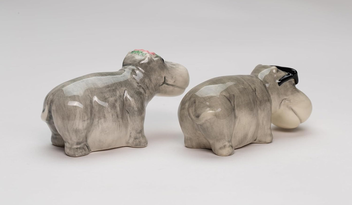 Cosmos Gifts Fine Ceramic Hippo Coupe Hippopotamus Salt and Pepper Shakers Set 3-1/2" H