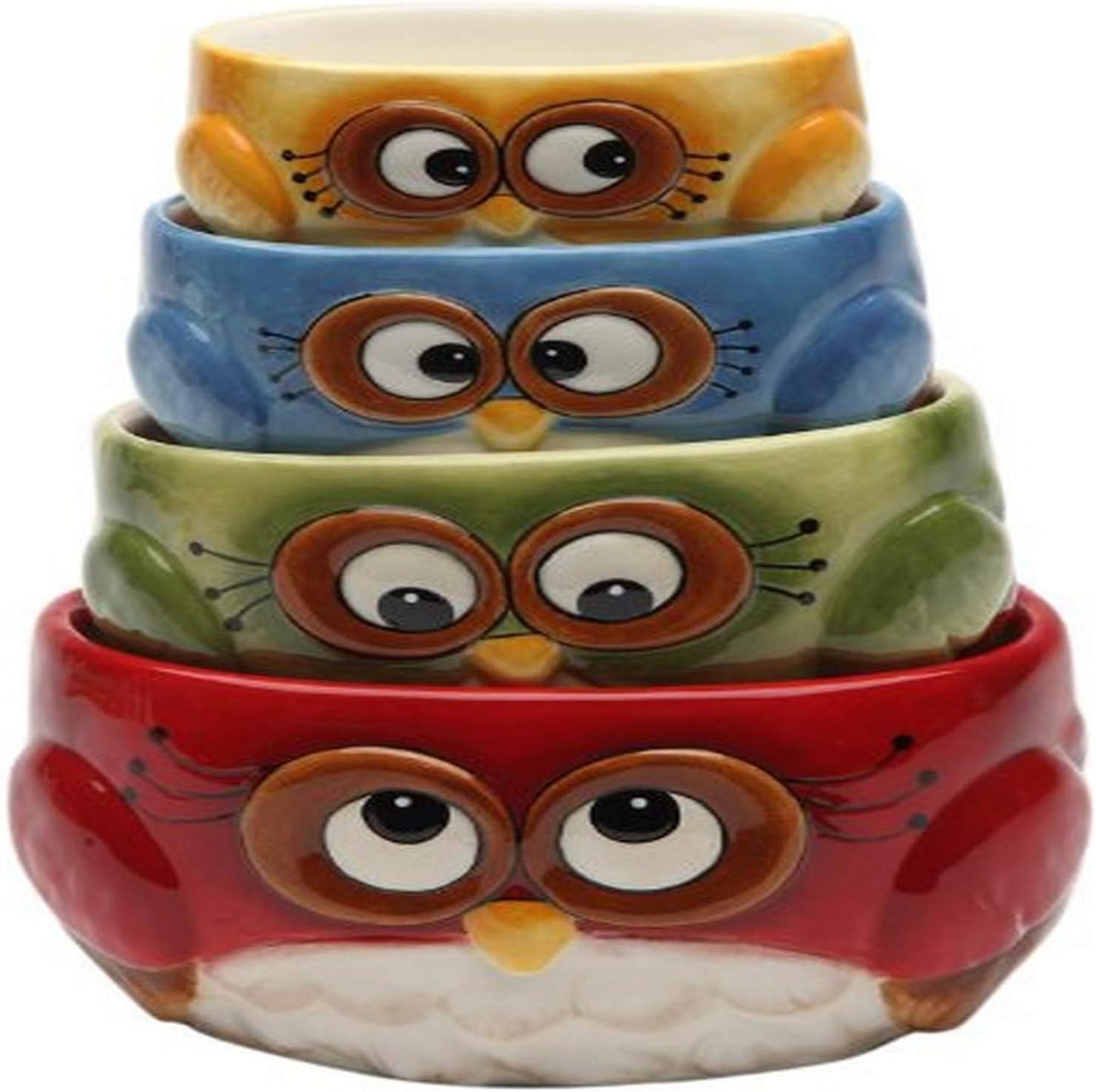 Cosmos Gifts Ceramic Owl Design Measuring Cup Set Red Green Blue Yellow 4-Pack 16 oz