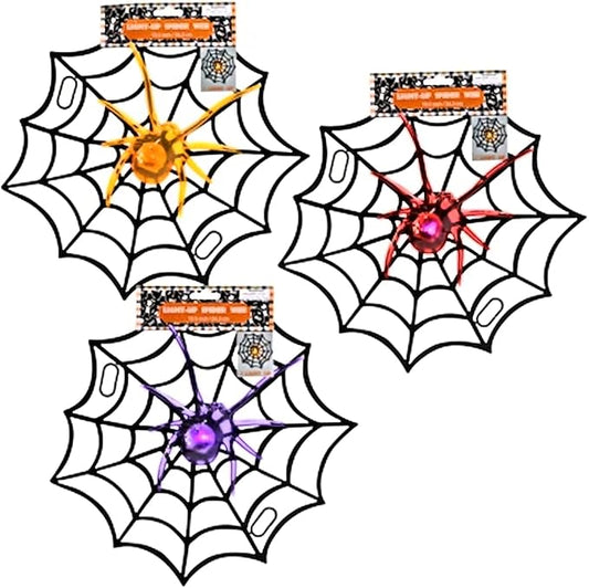 Spider Web w/LED Spider Plastic Hanging Halloween Decoration 13.5 in. with 3 Assorted Colors (Purple, Red, Yellow) - 1 Set