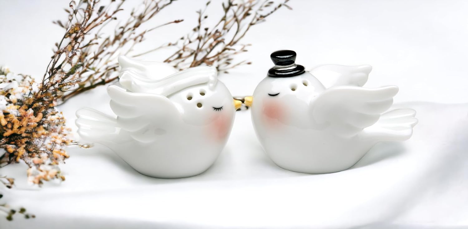 Cosmos Gifts Fine Porcelain Love Doves Bride and Groom Salt & Pepper Shakers Set 2-3/4" H