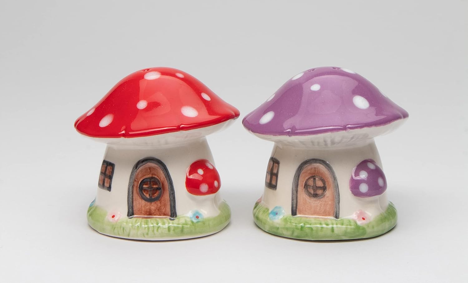 Cosmos Gifts Ceramic Colorful Mushroom House Salt and Pepper Shaker Set 2.5 In Multi-colors