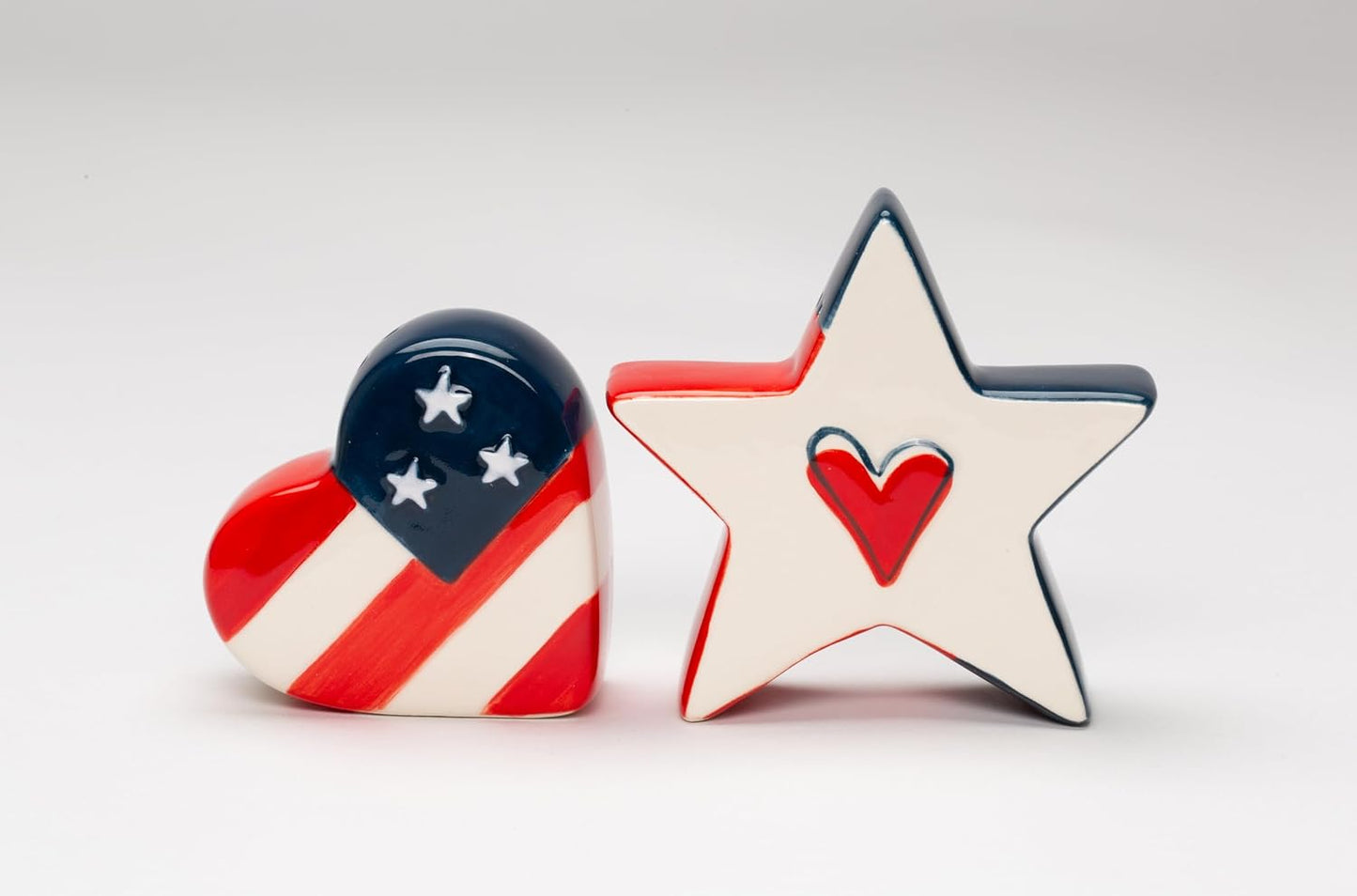 Cosmos Gifts Fine Ceramic Independence Day USA Star and Stripes American Flag Salt & Pepper Shakers Set 3-1/8" H