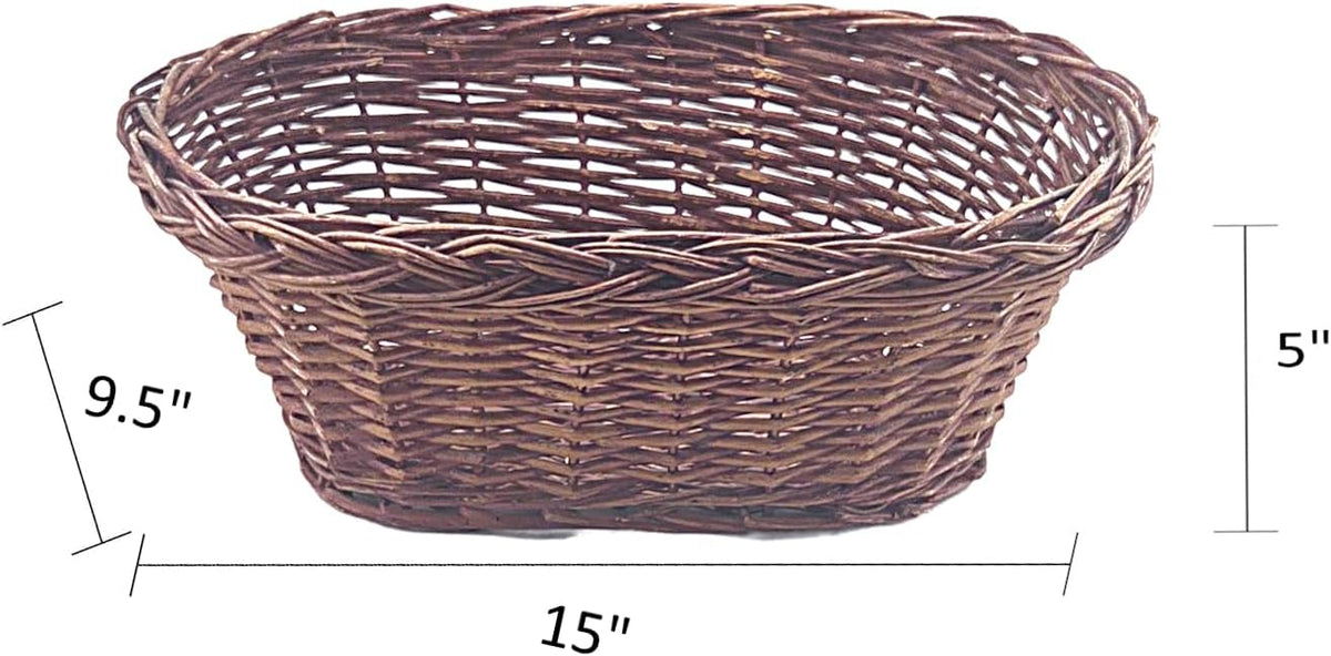 Natural Dark Brown Wicker Oval Baskets, 2 Pieces