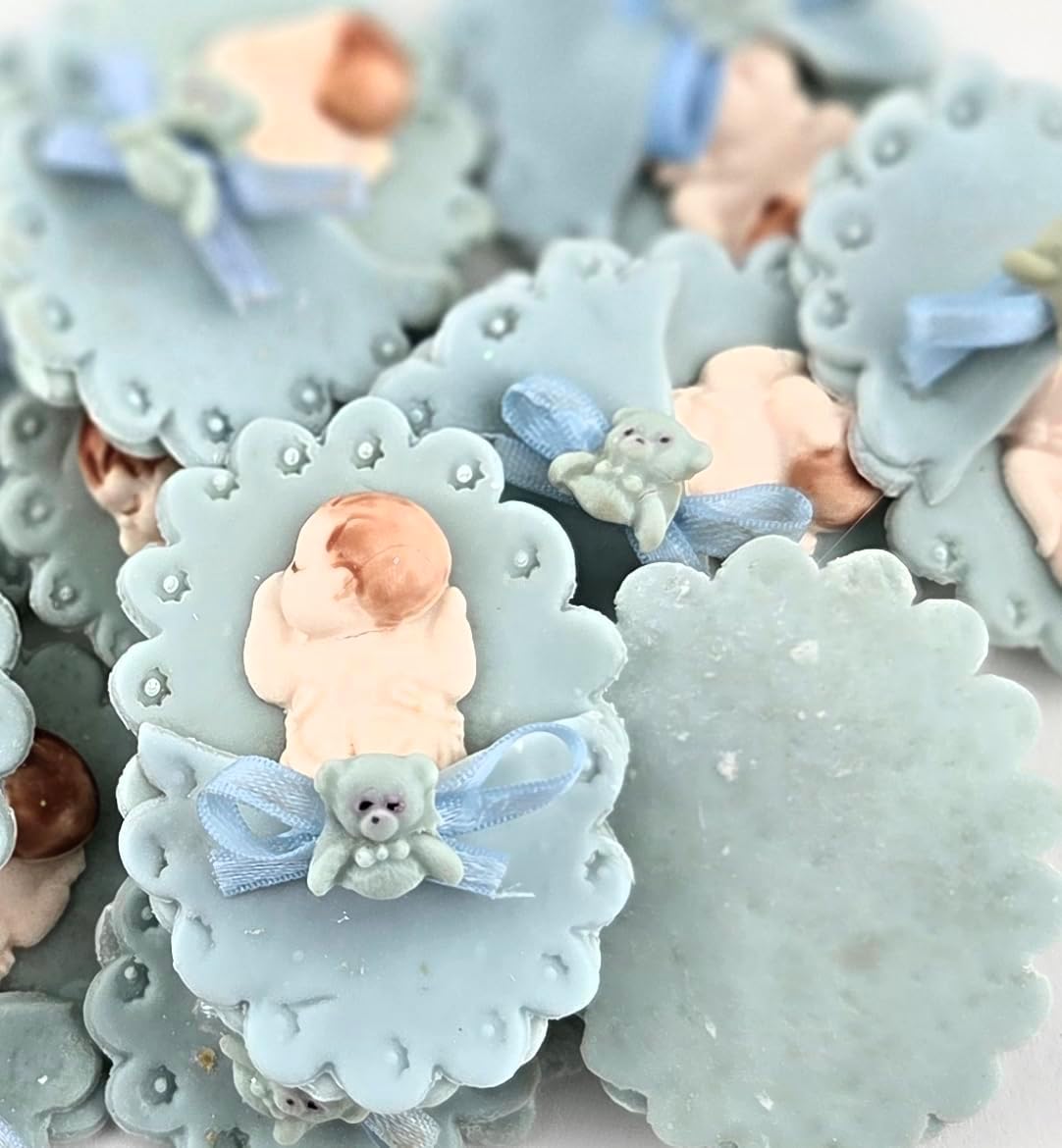 Party Favors Plus Cold Porcelain Sleeping Baby Capias Figurines Blue 14 Count
