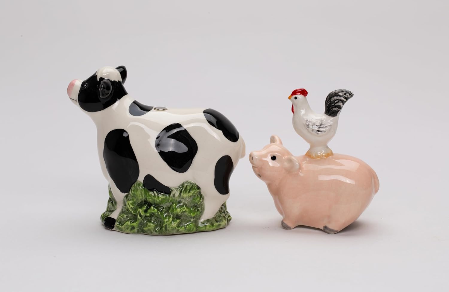 Cosmos Gifts Fine Ceramic Country Farmhouse Cow Pig and Rooster Salt & Pepper Shakers Set 4-7/8" H 21167