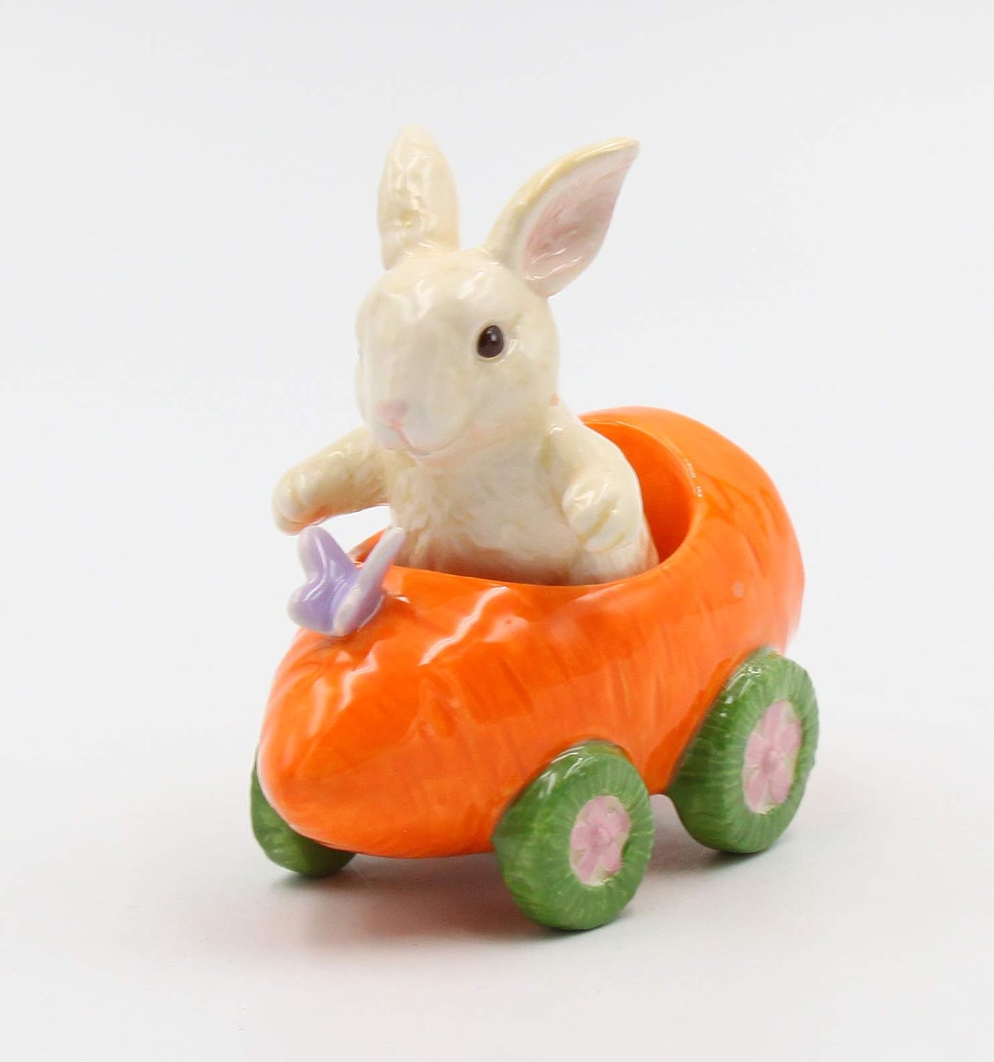 Cosmos Gifts Fine Ceramic Bunny Rabbit on Carrot Cart Salt & Pepper Shakers 4-1/4" L