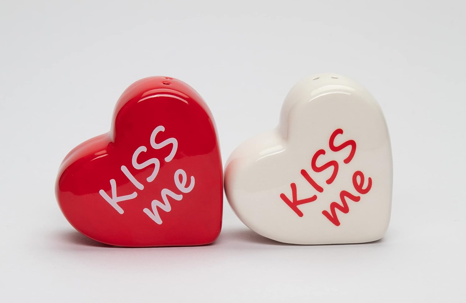Cosmos Gifts Fine Ceramic Valentine Kiss Me Love Red Heart Salt & Pepper Shakers Set 2-1/2" H