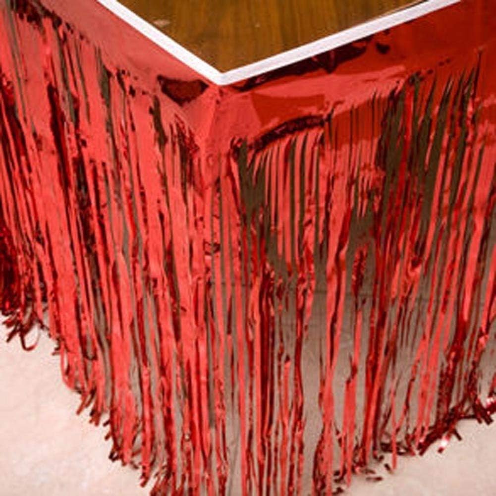 PartyDeco Red Metallic Fringed Table Skirt 29" x 14' Rectangular