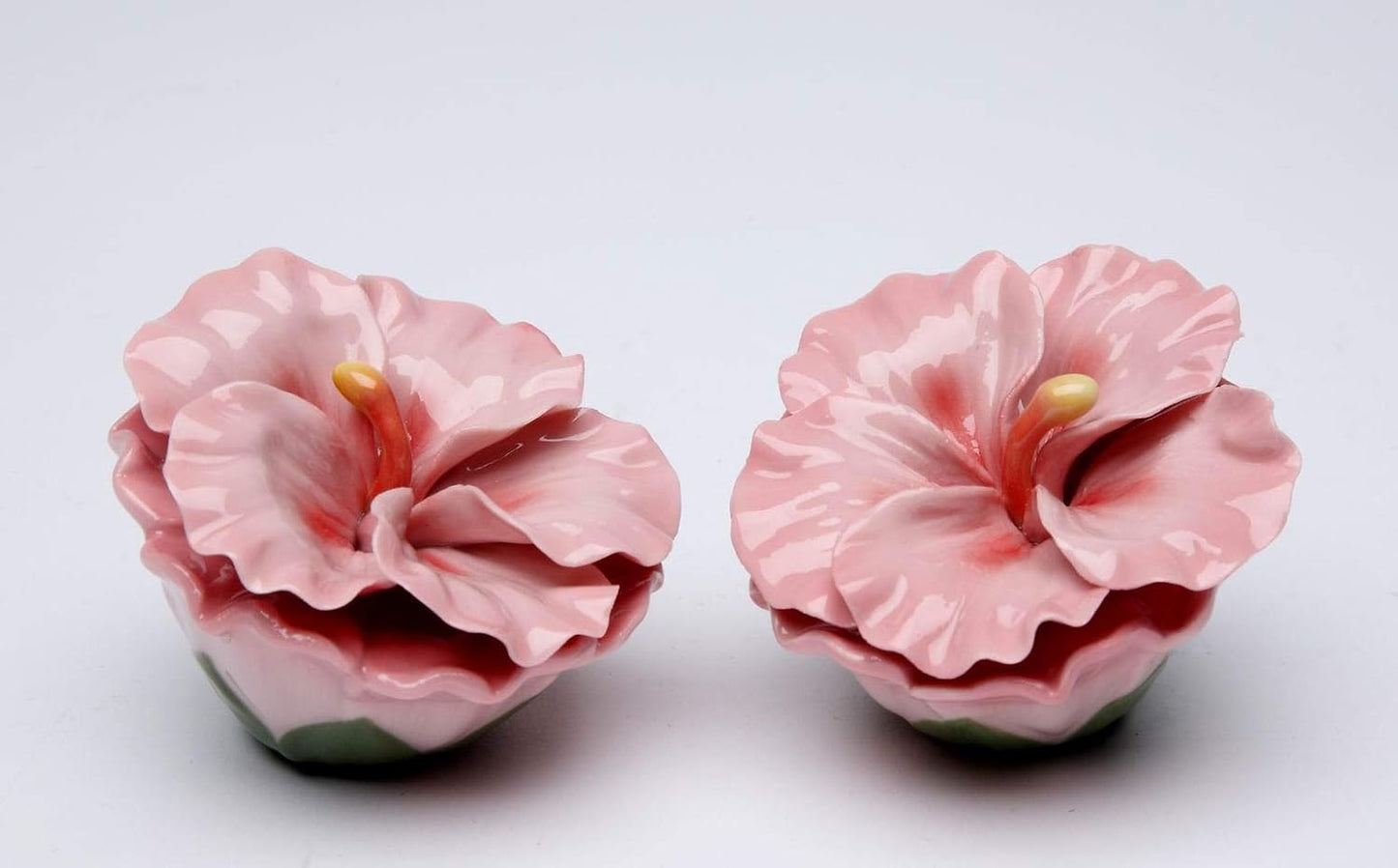 Cosmos Gifts Fine Porcelain Pink Hibiscus Flowers Salt & Pepper Shakers Set 2-1/2" H