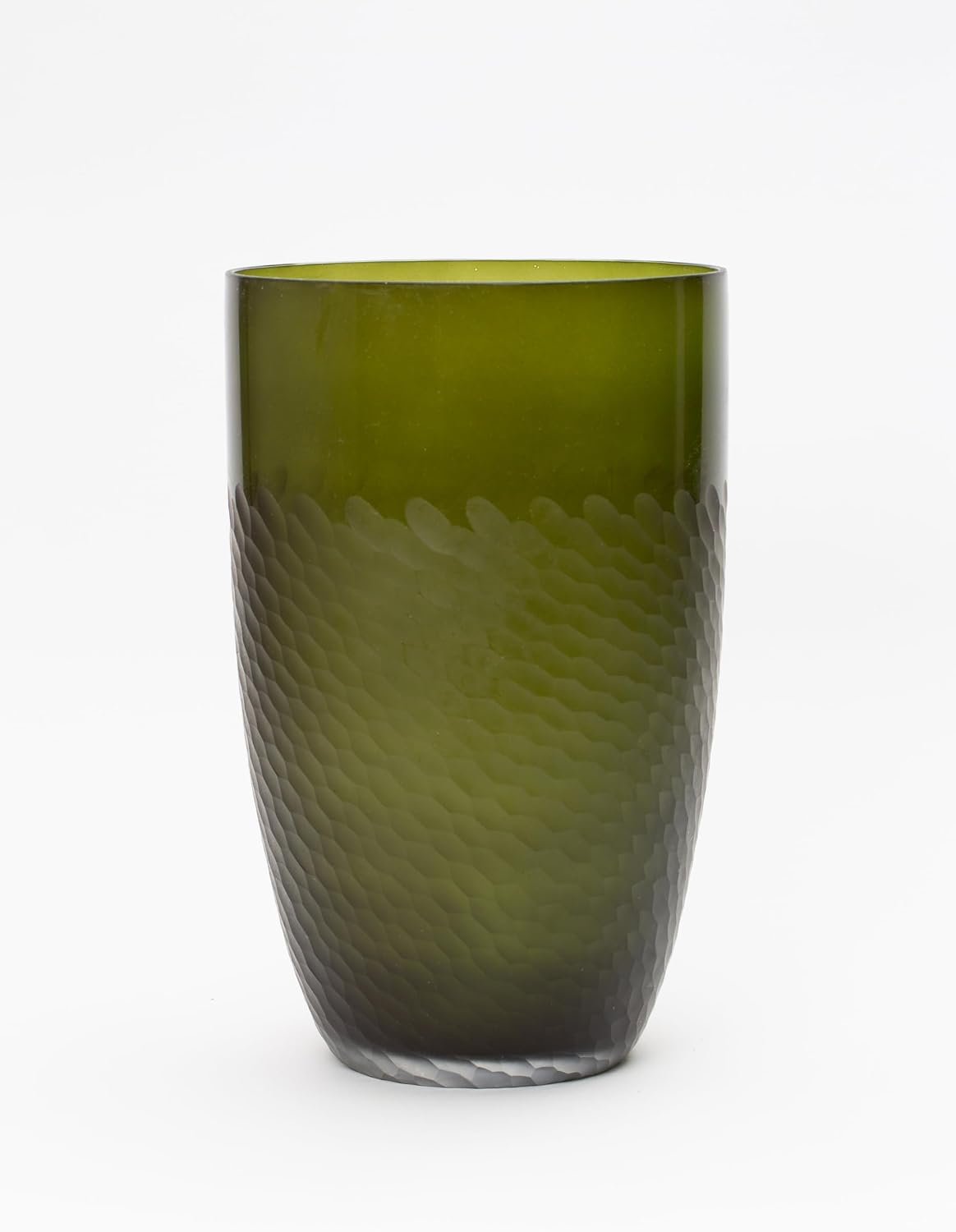 Cosmos Gifts Modern Etched Glass Vase Olive Green 11" H