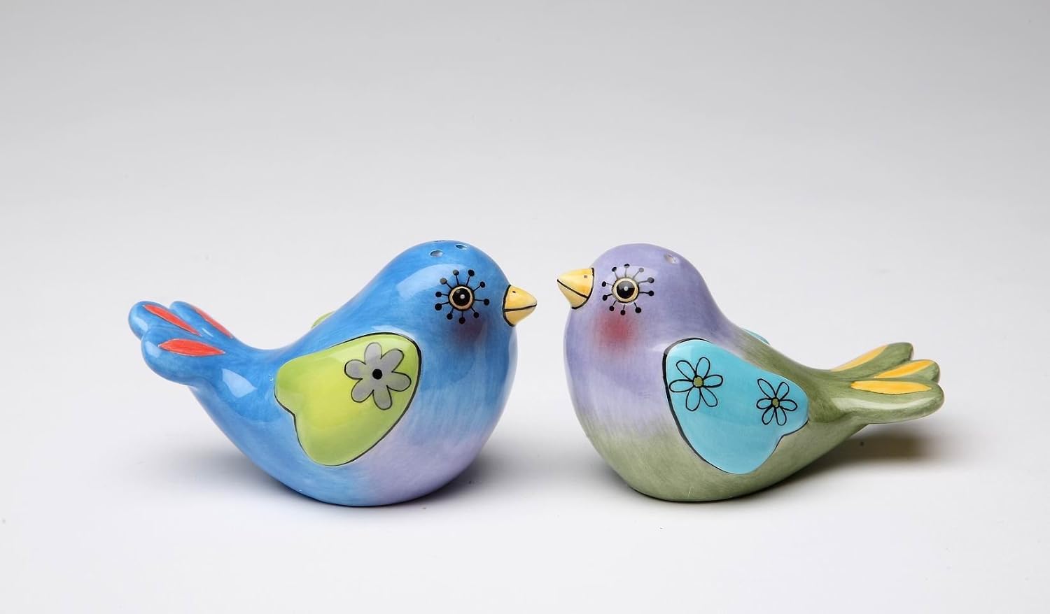 Cosmos Gifts Fine Ceramic Flights of Fancy Birds Couple in Bird Nest Salt and Pepper Shakers Set 3 pcs 5-1/8" L Multicolor