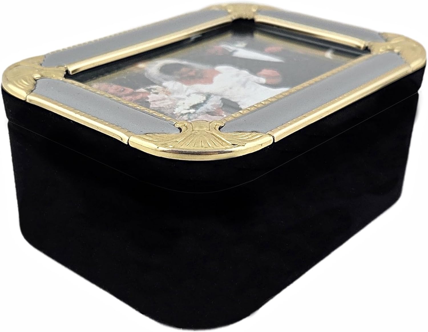 Party Favors Plus Black Velvet Jewelry Box Photo Frame Lid Set 2