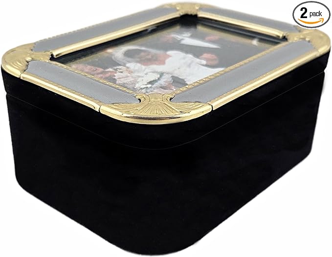 Party Favors Plus Black Velvet Jewelry Box Photo Frame Lid Set 2