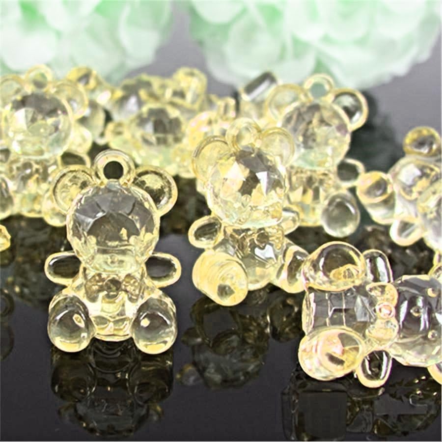 Crystal Transparent Baby Shower Bear Charms Yellow, 24 Pieces