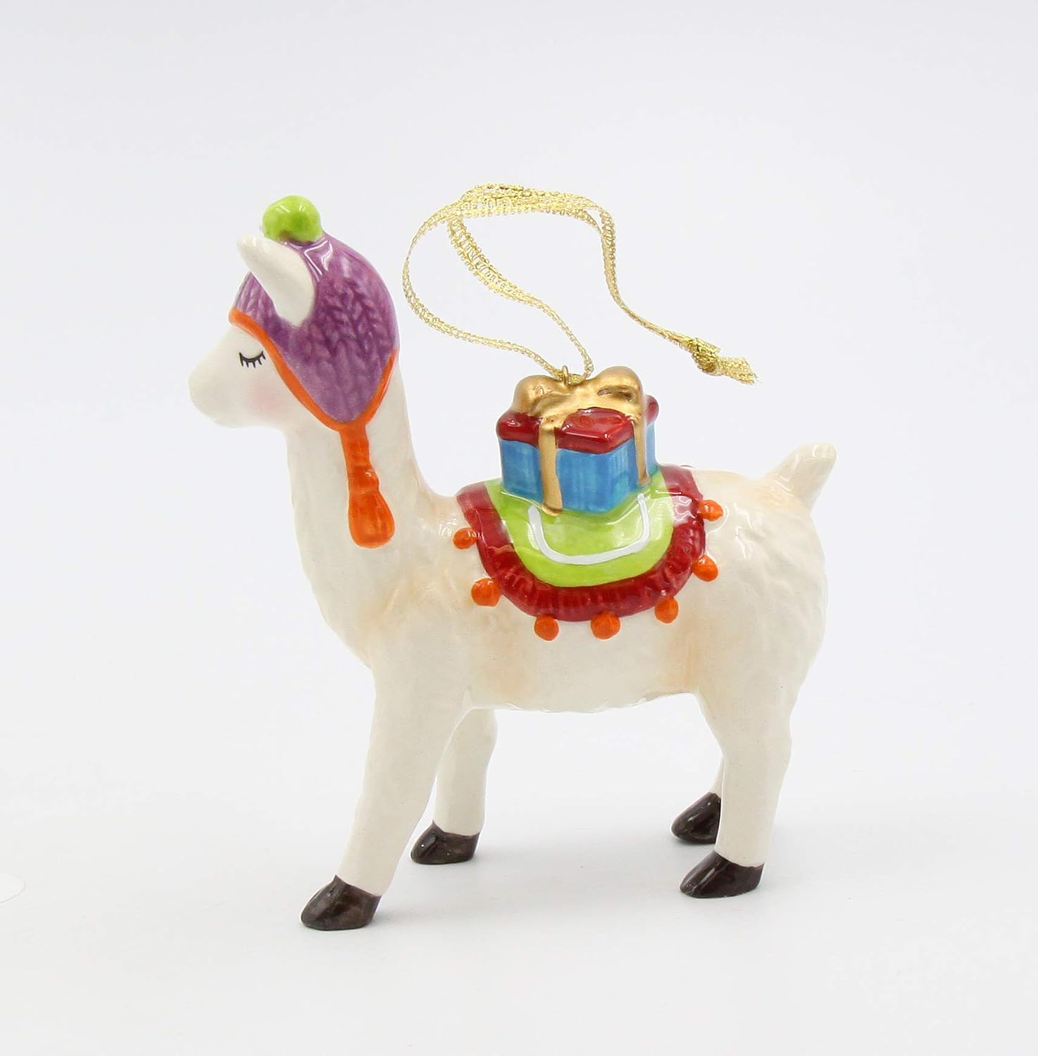 Cosmos Gifts Fine Ceramic Christmas Llama with Presents Ornament 4"