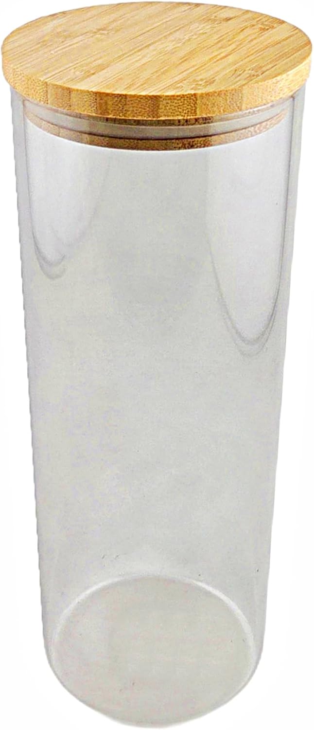Party Favors Plus Smoke Glass Canister with Bamboo Lid 4 X 10.75 In