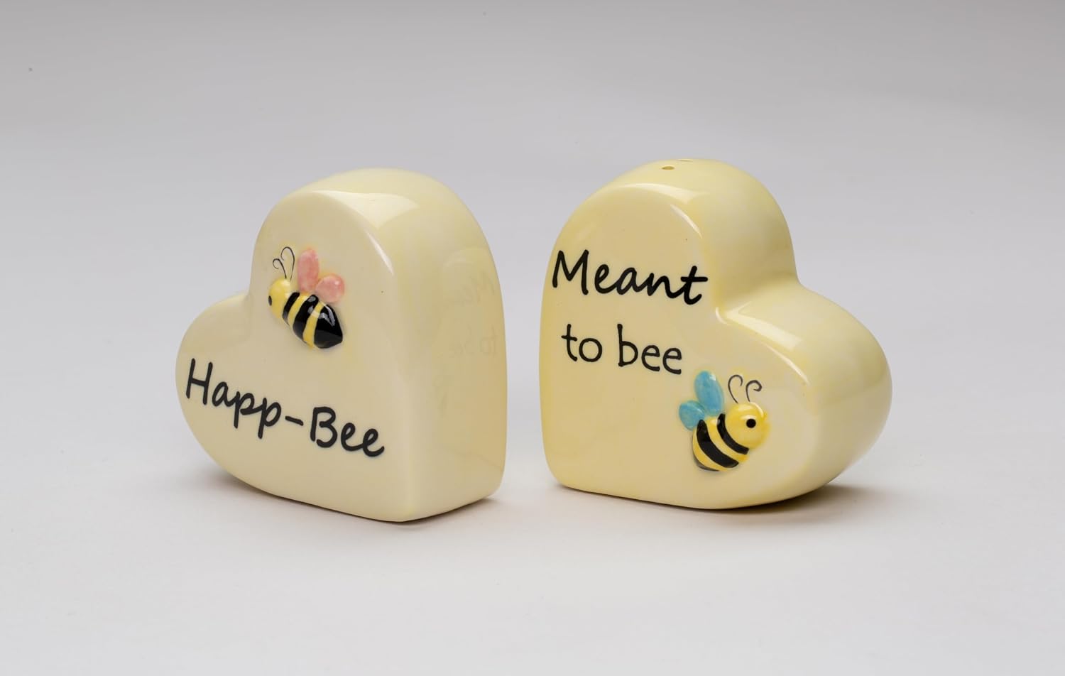 Cosmos Gifts Fine Ceramic Happy Bee Love Heart Salt & Pepper Shakers Set 2-3/8" H