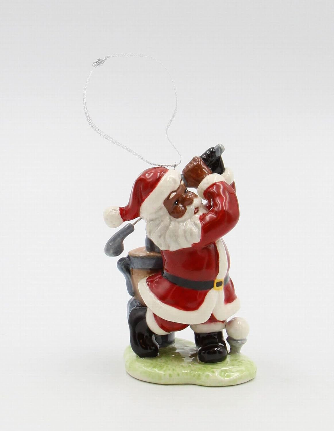 Cosmos Gifts Fine Ceramic African American Black Santa Golfing Ornament 4" H