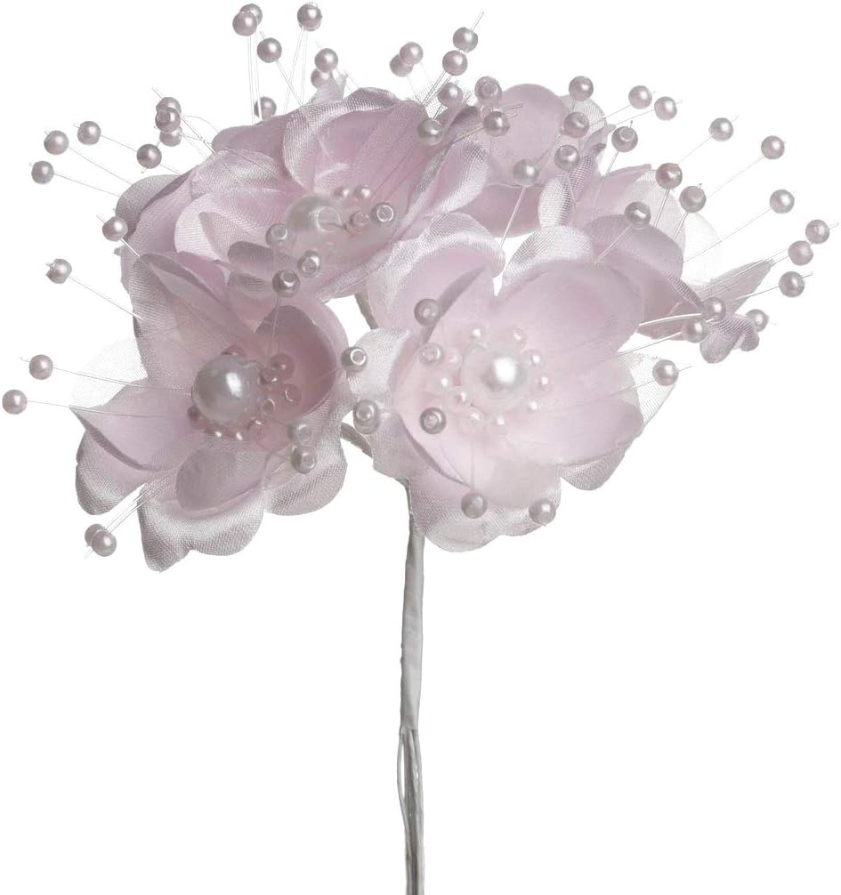 Party Favors Plus Pink Satin Pearl Organza Flowers 72 Count