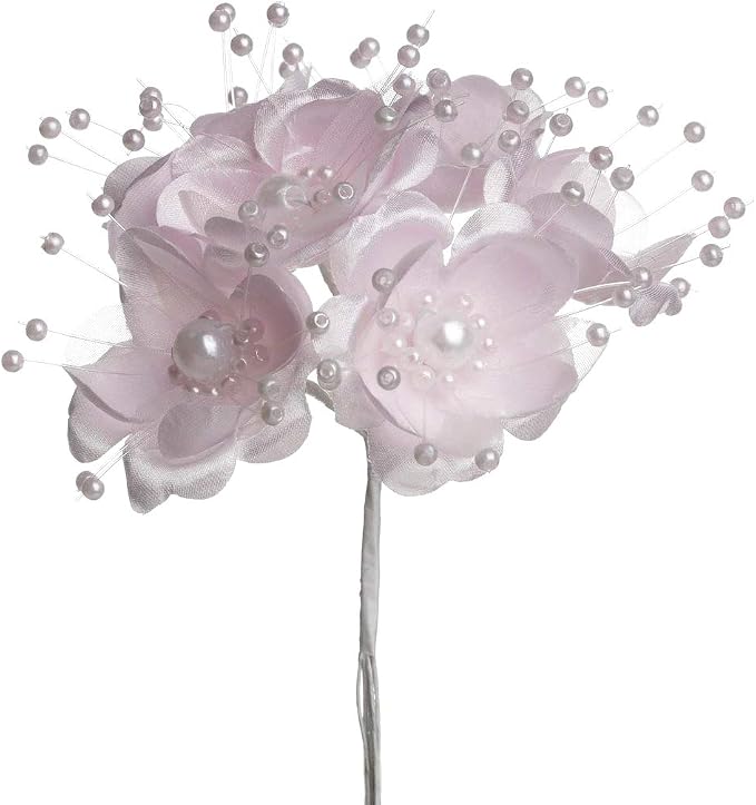 Party Favors Plus Pink Satin Pearl Organza Flowers 72 Count
