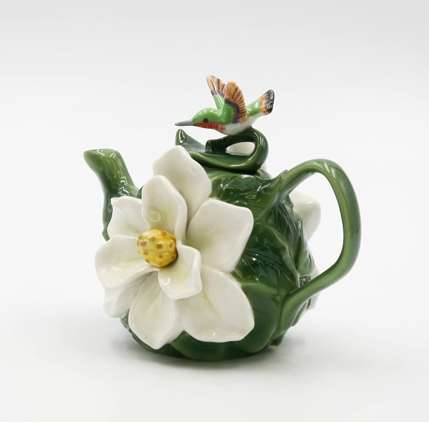 Cosmos Gifts Fine Porcelain Magnolia Flower Teapot with Hummingbird 4-5/8" H