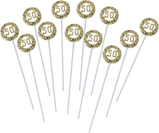 Party Favors Plus Gold 50th Anniversary Plastic Round Picks 3 Inch 12 Count
