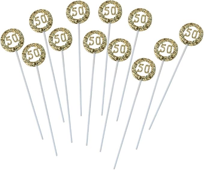 Party Favors Plus Gold 50th Anniversary Plastic Round Picks 3 Inch 12 Count