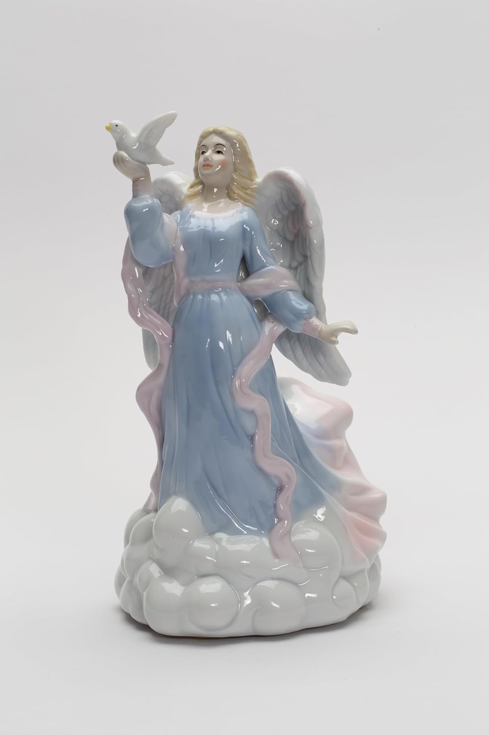 Cosmos Gifts Fine Porcelain Angel Releasing Dove Music Box Figurine 8" H Blue White