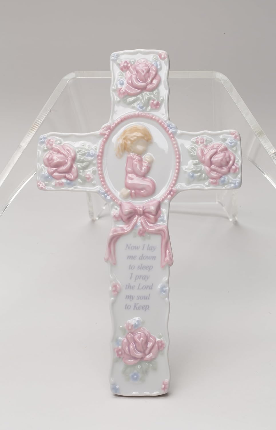 Cosmos Gifts Fine Porcelain Inspirational Cross with Praying Girl Figurine 8-3/4" H