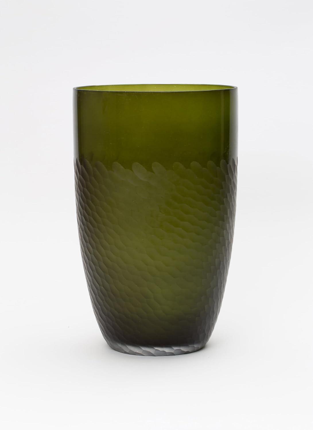 Cosmos Gifts Modern Etched Glass Vase Olive Green 11" H