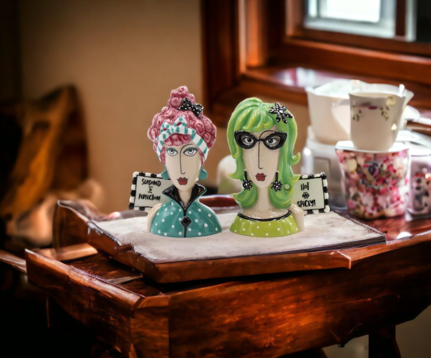Cosmos Gifts Fine Porcelain Dollymama's Lady Perfection-Spicy Salt & Pepper Shaker Set 4-7/8" H