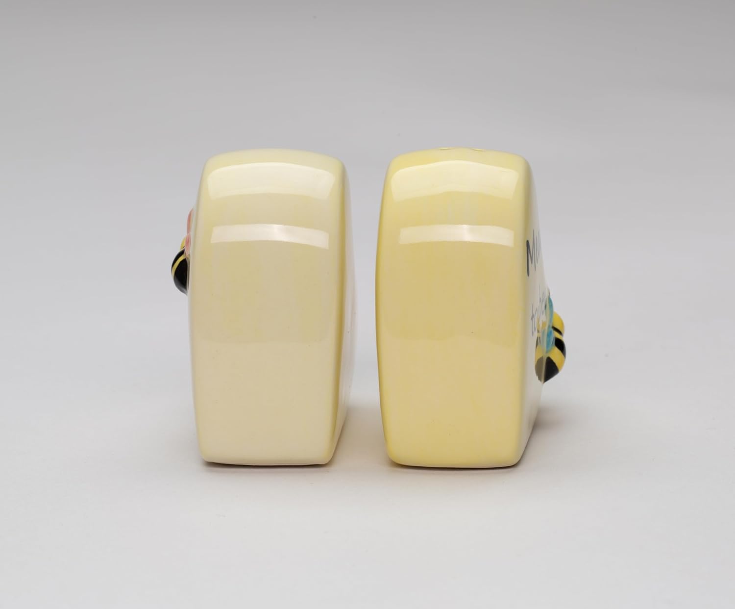 Cosmos Gifts Fine Ceramic Happy Bee Love Heart Salt & Pepper Shakers Set 2-3/8" H