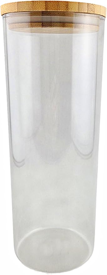 Party Favors Plus Smoke Glass Canister with Bamboo Lid 4 X 10.75 In