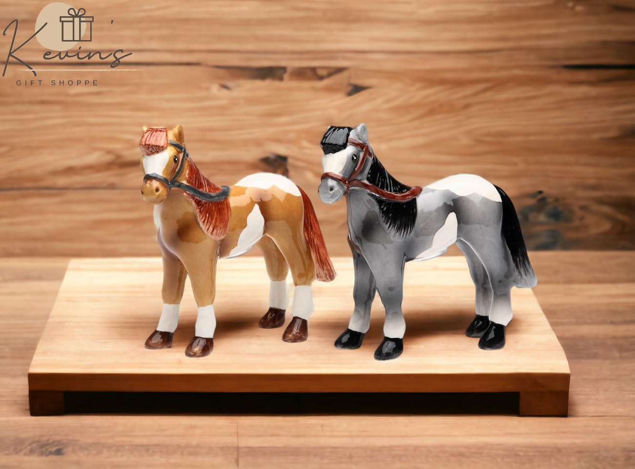 Cosmos Gifts Fine Ceramic Western Country Horses Salt and Pepper Shakers Set 3-7/8" H