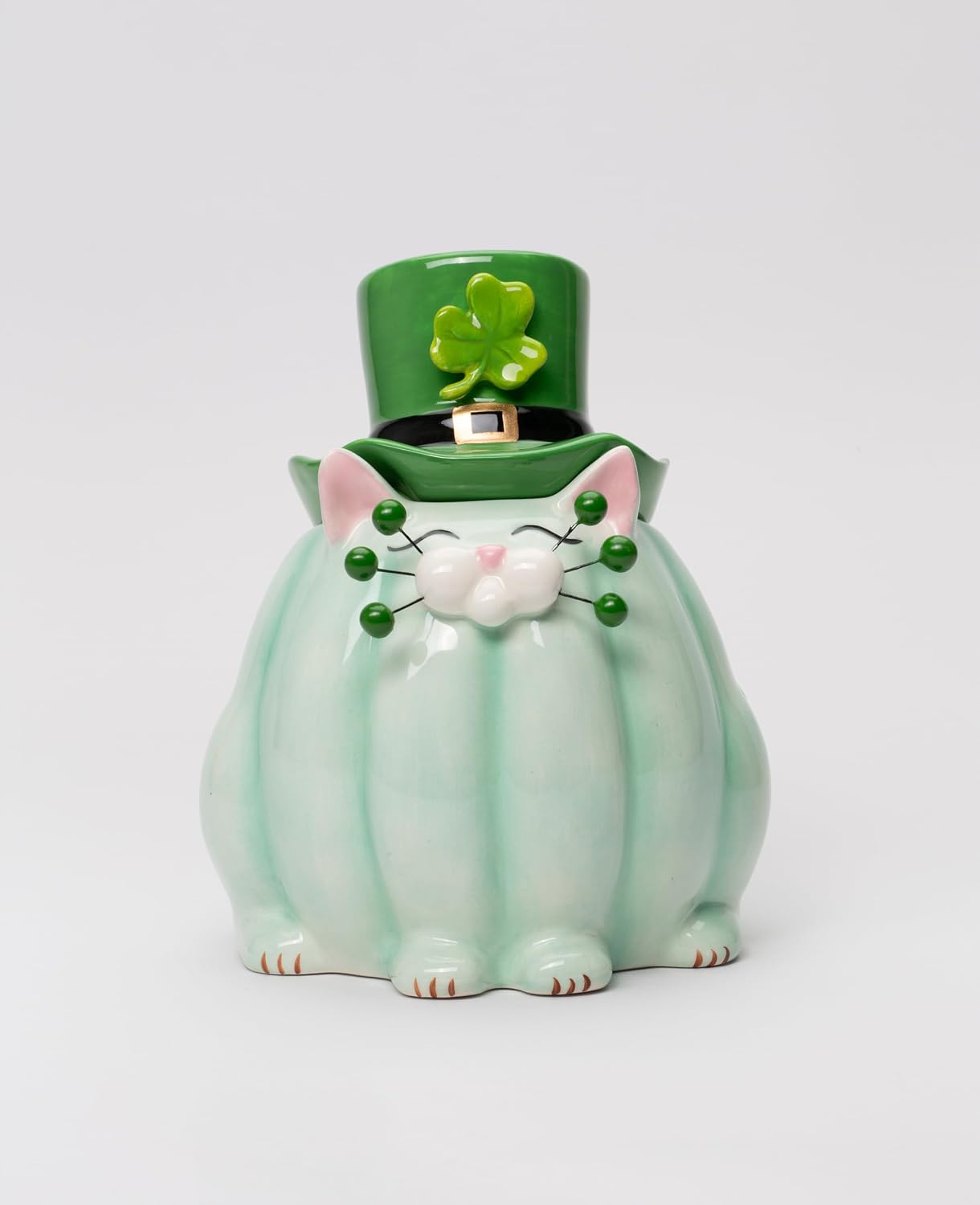 Cosmos Gifts Ceramic St. Patrick's Day Whisker Cat Candy Jar 6-1/2" H