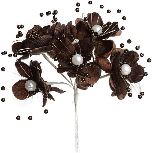 Party Favors Plus Brown Satin Pearl Organza Flowers 72 Count