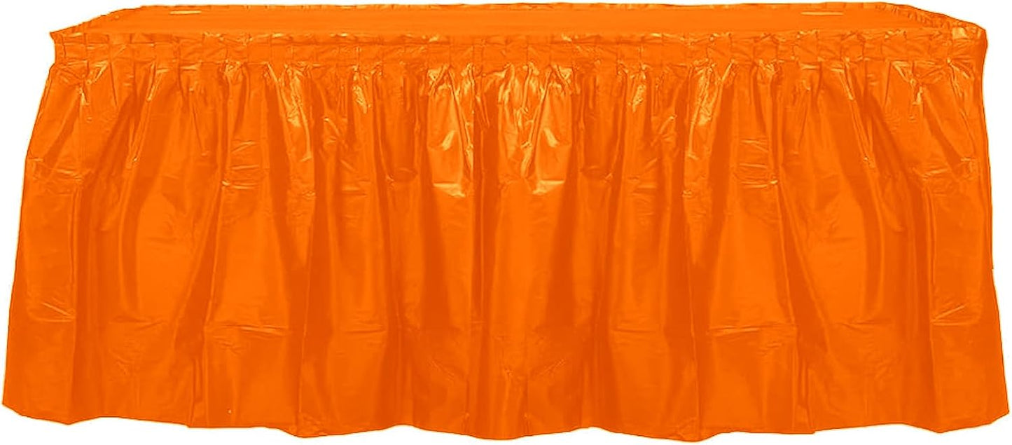 Party Favors Plus Orange Plastic Tablecloth 54x108 Inch with Table Skirt 2 Piece Set
