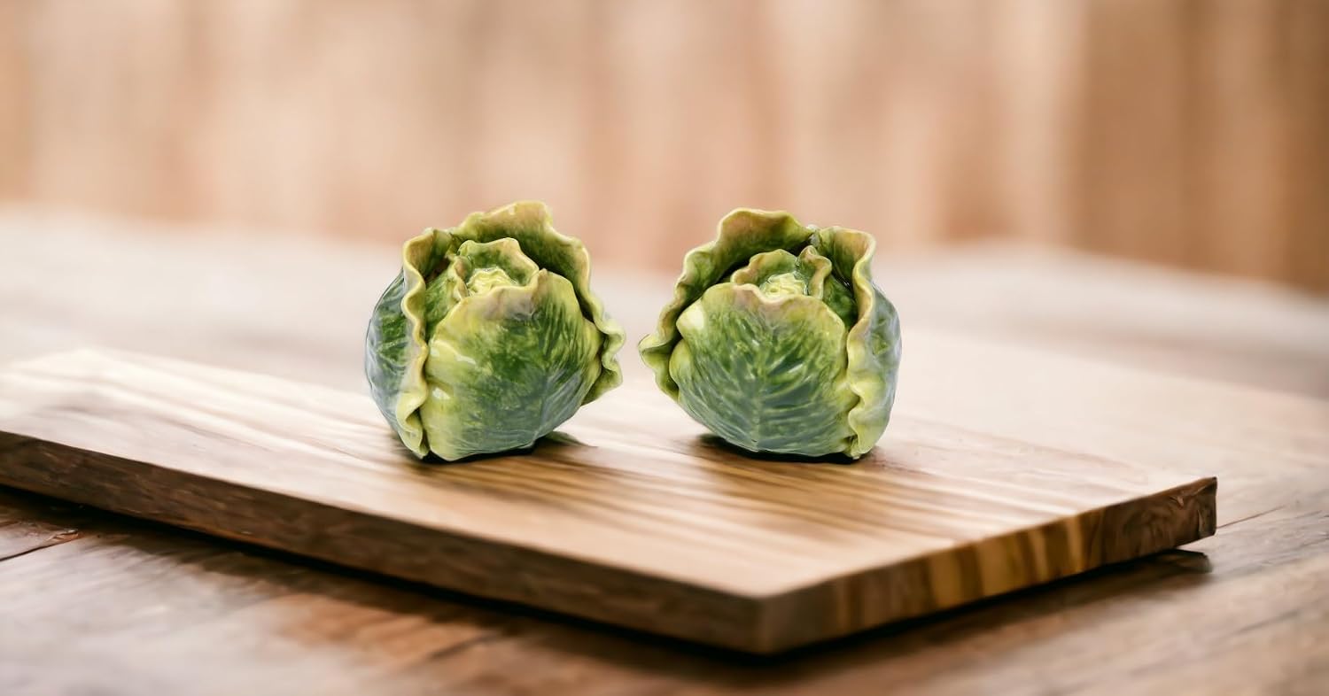 Cosmos Gifts Fine Ceramic Green Cabbage Lettuce Salt and Pepper Shakers Set 2-3/4" L