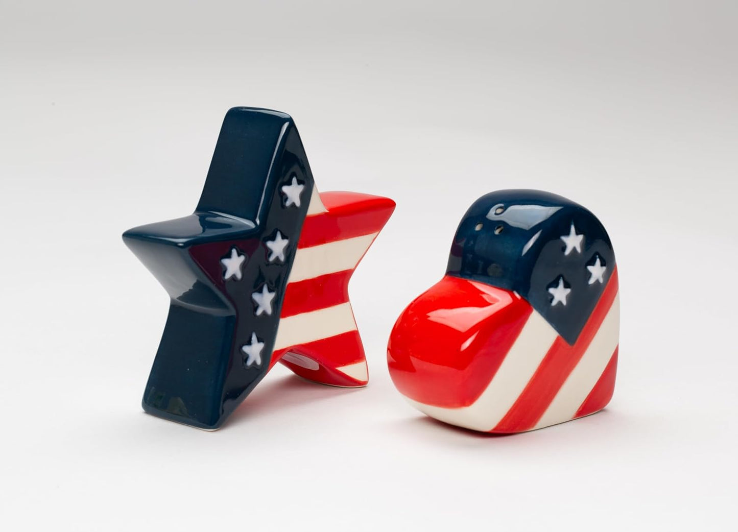 Cosmos Gifts Fine Ceramic Independence Day USA Star and Stripes American Flag Salt & Pepper Shakers Set 3-1/8" H