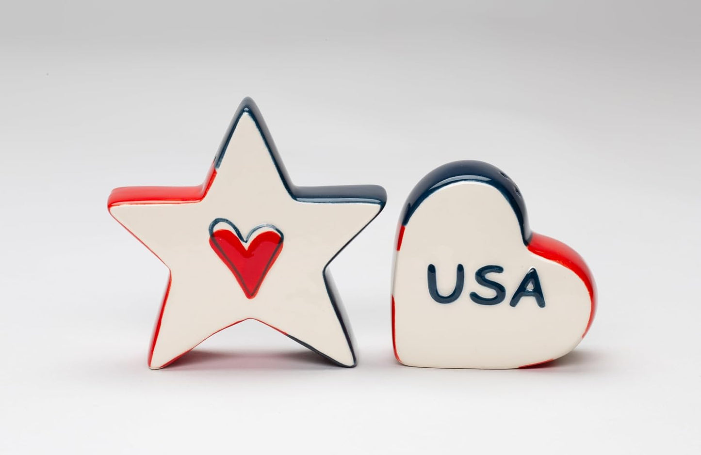 Cosmos Gifts Fine Ceramic Independence Day USA Star and Stripes American Flag Salt & Pepper Shakers Set 3-1/8" H