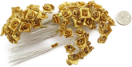 Party Favors Plus Gold Metallic Mini Wrap Rose Wedding Flower Pick 144 Count