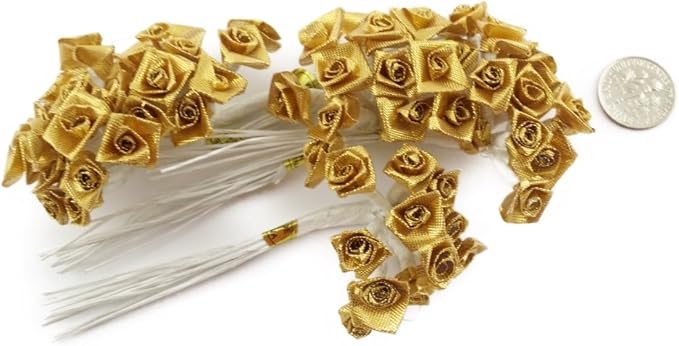 Party Favors Plus Gold Metallic Mini Wrap Rose Wedding Flower Pick 144 Count