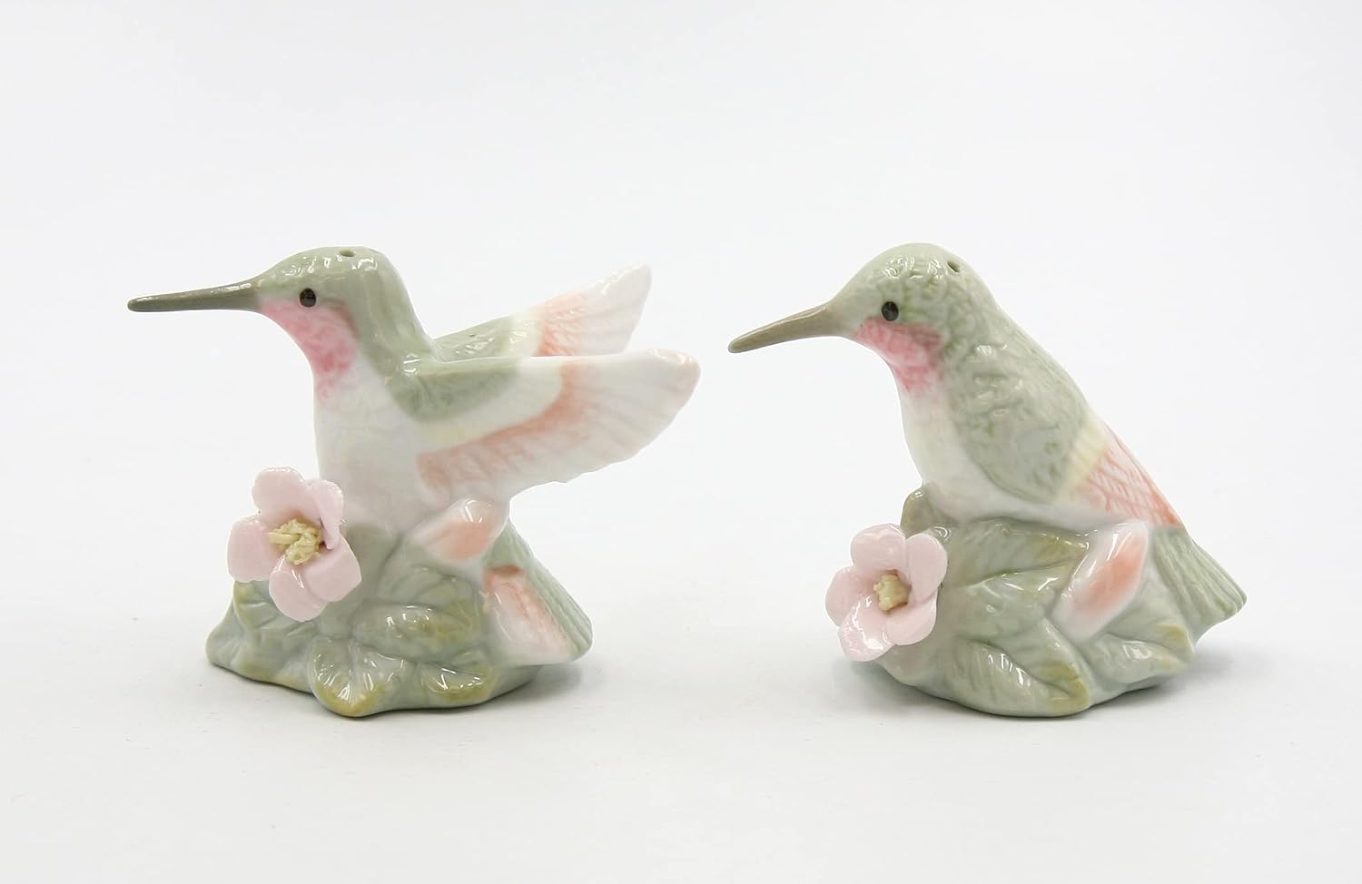 CG Fine Ceramic Green Hummingbirds with Multi-Colored Wings Salt and Pepper Shakers Set 2-1/2" H