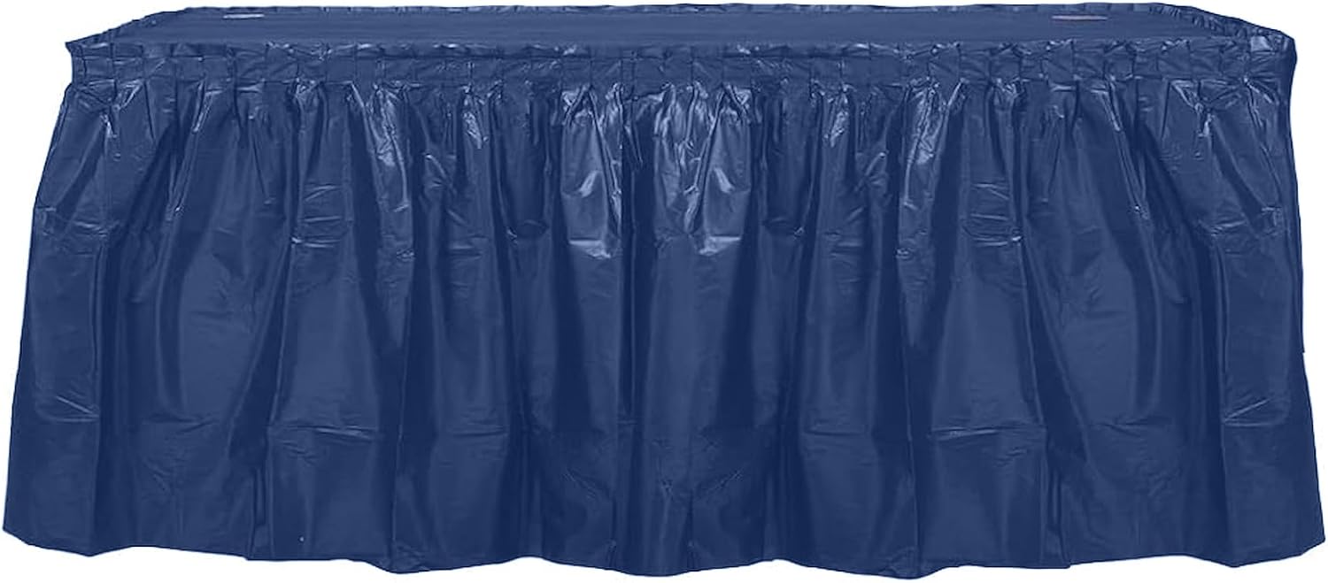 Party Favors Plus Navy Blue Plastic Rectangular Tablecloth With Matching Table Skirt 54x108 Inches 29 Inch Drop 2 Count